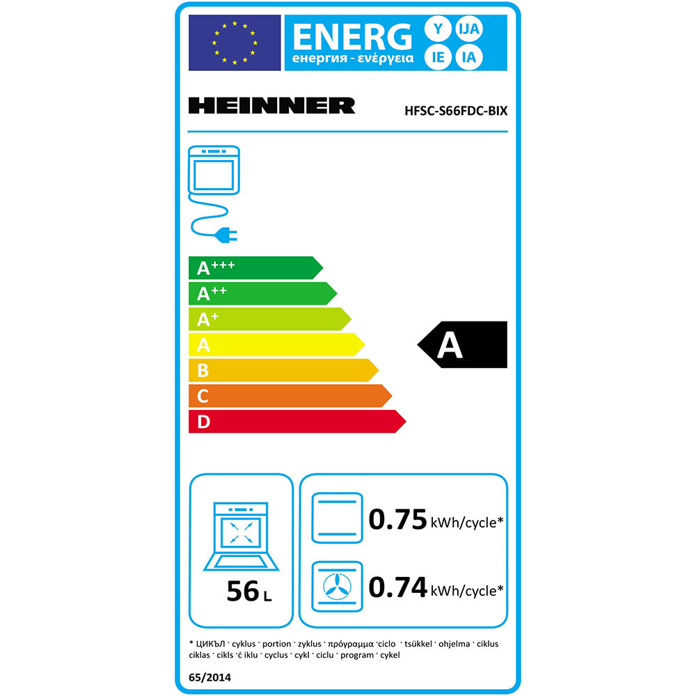 Heinner HFSC-S66FDC-BIX Gasherd – 4 Brenner – Backofen mit 6 Funktionen – Grill – Energielabel