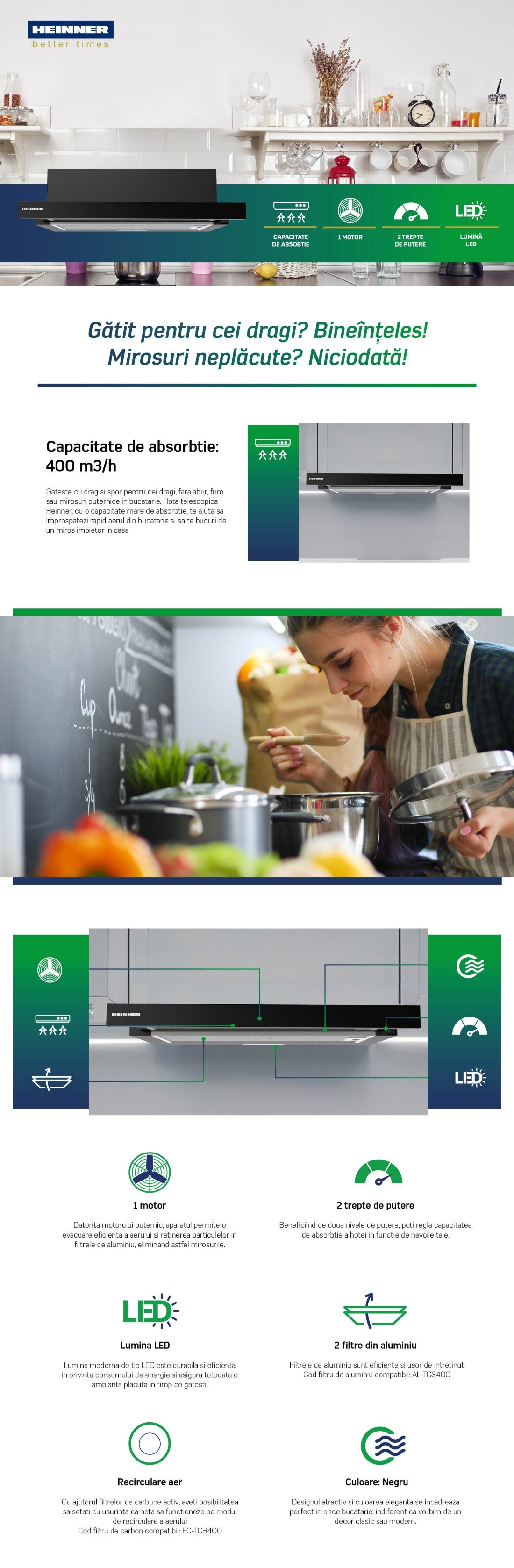 Heinner HTCH-MD400GBK Dunstabzugshaube – Energieeffizienzklasse B – Inox – Bild 2