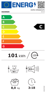 Heinner HHPD-HMK80IVFC Wärmepumpentrockner – 8 kg – Energieeffizienzklasse C – weiß – Energielabel