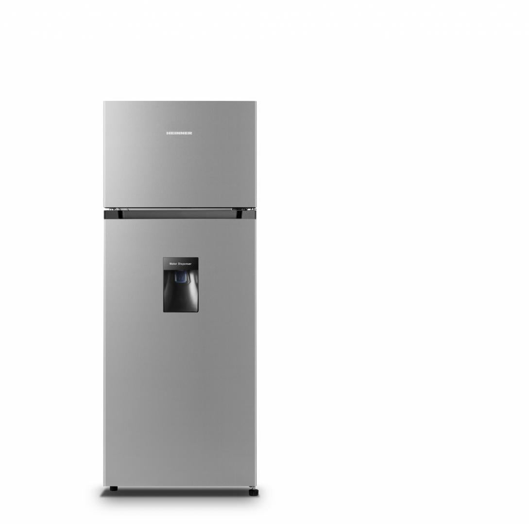 Heinner HF-HS205SWDE Standkühlschrank – 206 Liter – Wasserspender – Energieeffizienzklasse E – Silber – Produktfoto