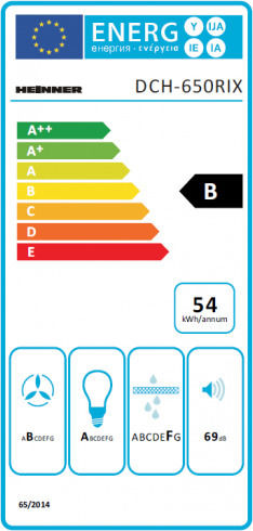Dunstabzugshaube Heinner DCH-650RIX – schräge Ausführung – 60 cm – 3 Geschwindigkeiten – Energielabel